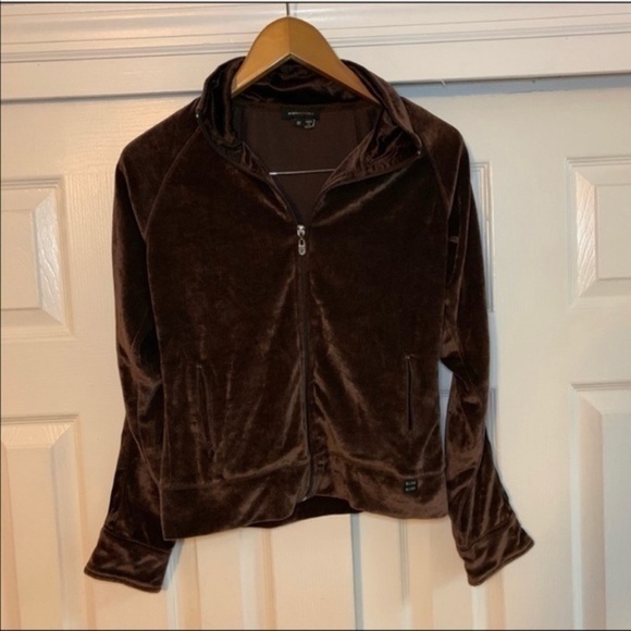 BCBG Brown Velour Zip Up Sweater Size Medium - Picture 8 of 8